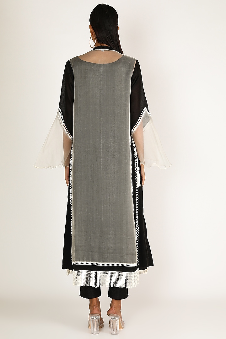 Black Kurta Set With Velvet Applique by Kirei at Pernia's Pop Up Shop