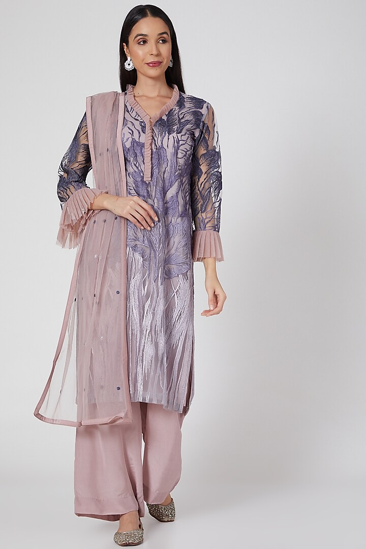 Lavender Net Kurta Set by Kirei at Pernia's Pop Up Shop