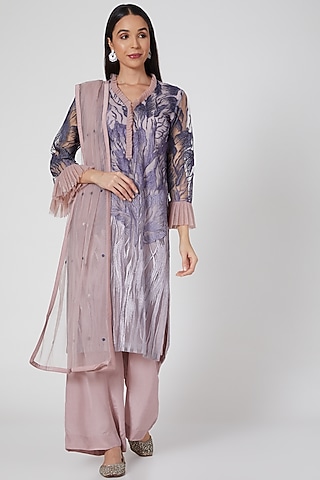 Lavender Net Kurta Set by Kirei