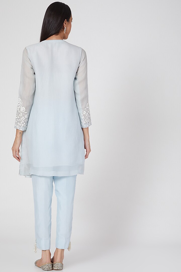 Powder Blue Short Jacket Kurta Set by Kirei at Pernia's Pop Up Shop