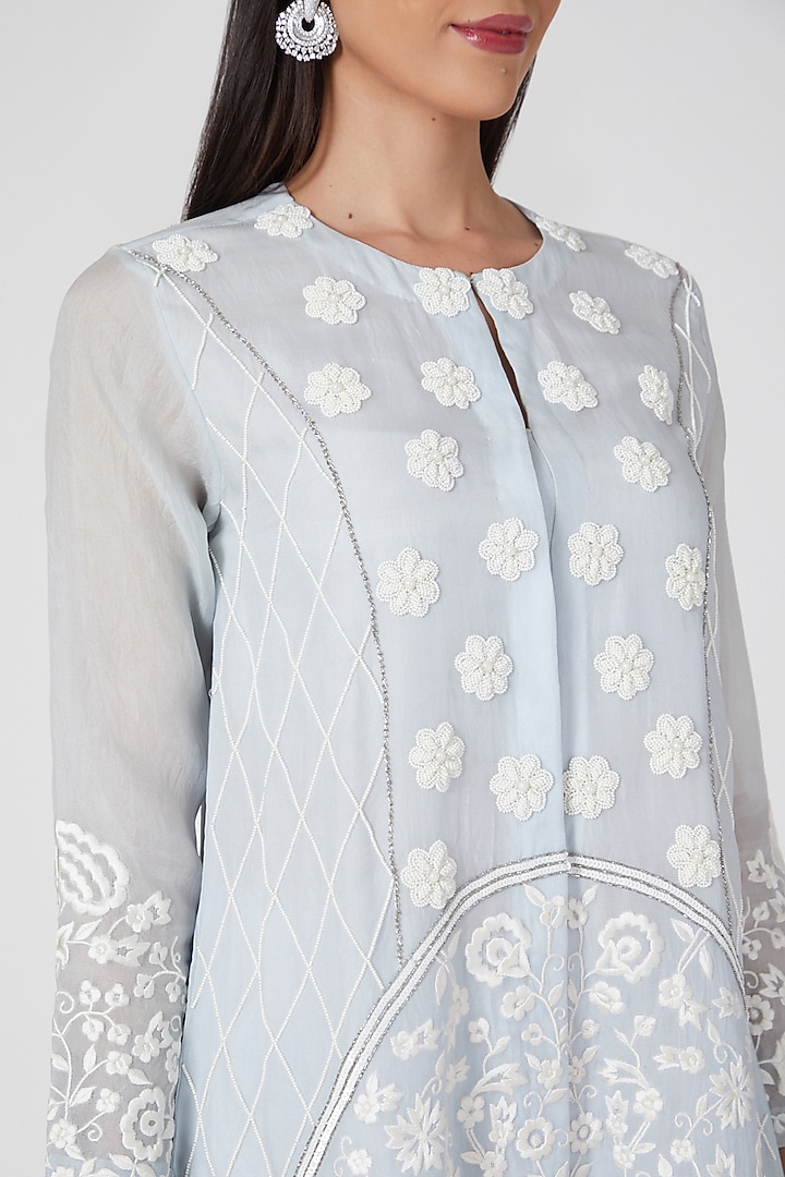 Powder Blue Short Jacket Kurta Set by Kirei at Pernia's Pop Up Shop