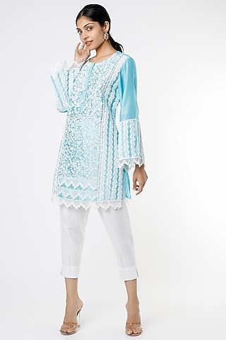 Aqua Blue Dori Lace Embroidered Kurta Set by Kirei