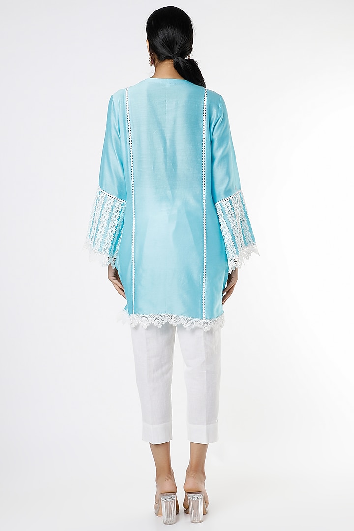 Aqua Blue Dori Lace Embroidered Kurta Set by Kirei at Pernia's Pop Up Shop