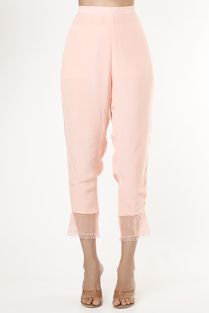 Peachy Pink Jaal Embroidered Pleated Kurta Set by Kirei at Pernia's Pop Up Shop