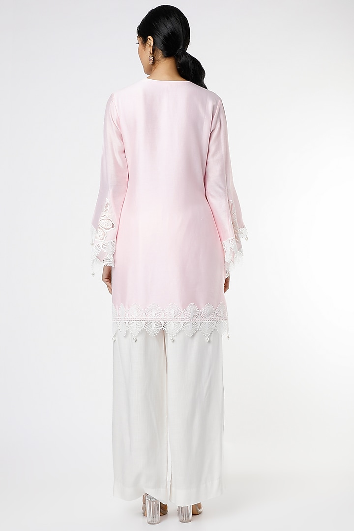 Light Pink Cutwork Embroidered Kurta Set by Kirei at Pernia's Pop Up Shop