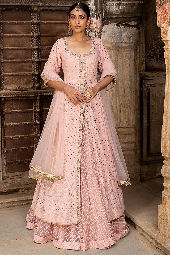 Blush Pink Chikankari Lehenga Set by Kritika Dawar