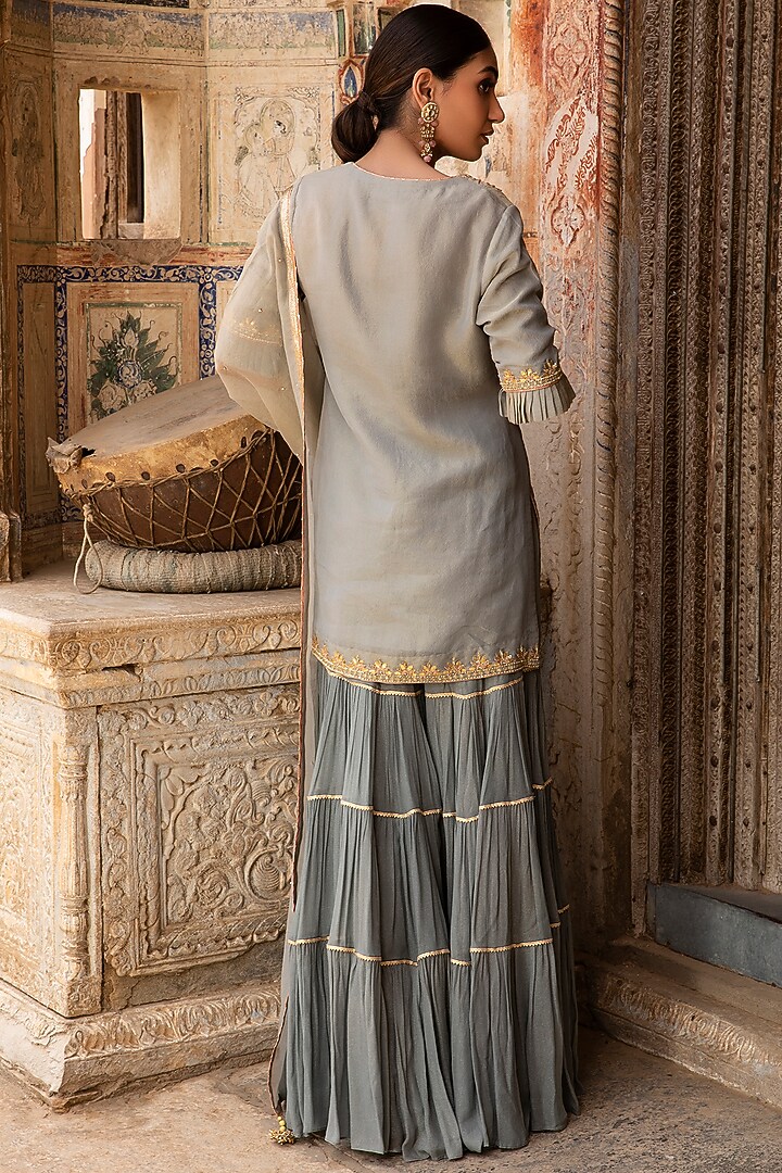 Grey Hand Embroidered Wedding Sharara Set by Kritika Dawar at Pernia's Pop Up Shop