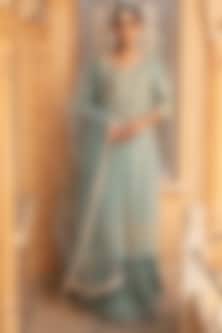 Powder Blue Georgette Gota Jaal Embroidered Kurta Set by Kritika Dawar