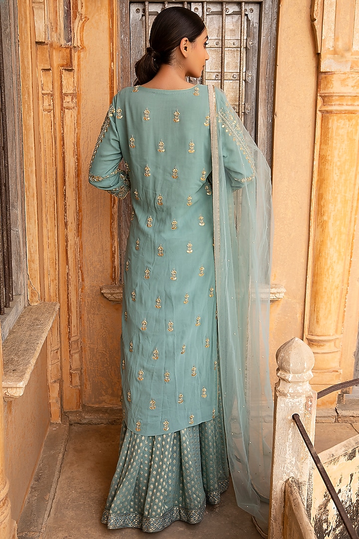 Powder Blue Georgette Gota Jaal Embroidered Kurta Set by Kritika Dawar at Pernia's Pop Up Shop