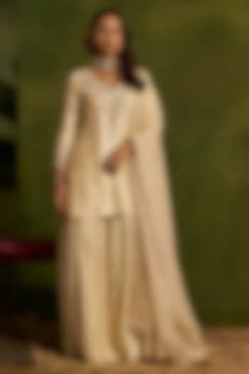 Ivory Silk Sequins Embroidered Gharara Set by Kritika Dawar at Pernia's Pop Up Shop