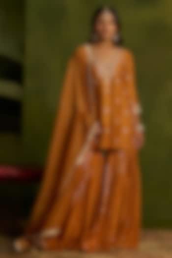 Mustard Silk Sequins Embroidered Gharara Set by Kritika Dawar at Pernia's Pop Up Shop