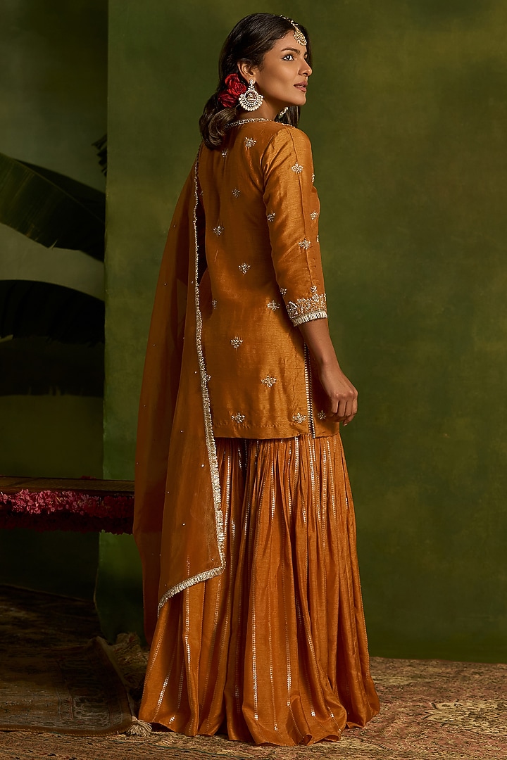 Mustard Silk Sequins Embroidered Gharara Set by Kritika Dawar at Pernia's Pop Up Shop