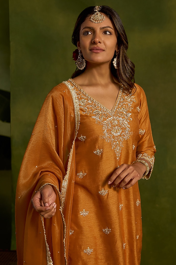 Mustard Silk Sequins Embroidered Gharara Set by Kritika Dawar at Pernia's Pop Up Shop
