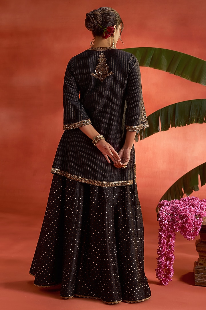 Black Silk Chanderi Block Printed Wedding Sharara Set by Kritika Dawar at Pernia's Pop Up Shop