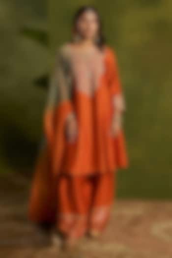 Rust Silk Dori Embroidered Kurta Set by Kritika Dawar at Pernia's Pop Up Shop