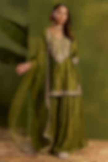 Mehendi Green Silk Sequins Embroidered Wedding Sharara Set by Kritika Dawar at Pernia's Pop Up Shop