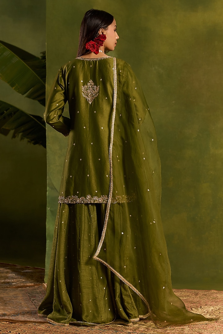 Mehendi Green Silk Sequins Embroidered Wedding Sharara Set by Kritika Dawar at Pernia's Pop Up Shop