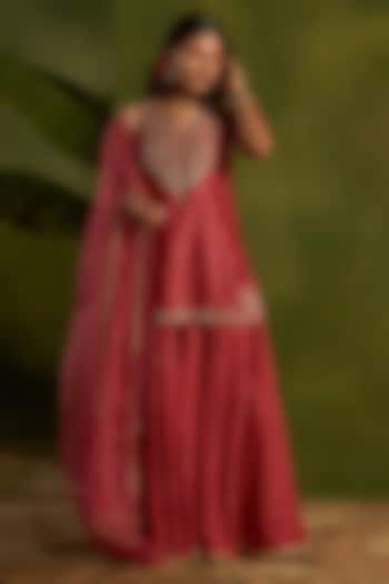 Coral Silk Sequins Embroidered Wedding Sharara Set by Kritika Dawar at Pernia's Pop Up Shop