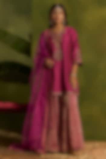 Magenta Tissue Crushed Chanderi Wedding Sharara Set by Kritika Dawar at Pernia's Pop Up Shop