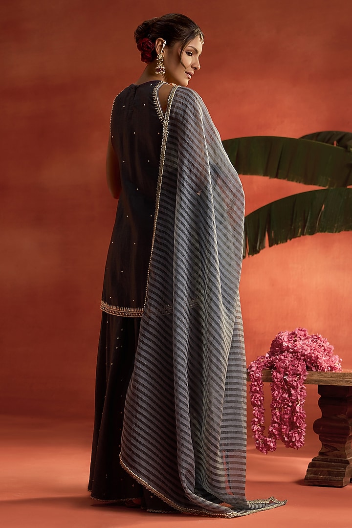 Grey Silk Thread Work Wedding Sharara Set by Kritika Dawar at Pernia's Pop Up Shop