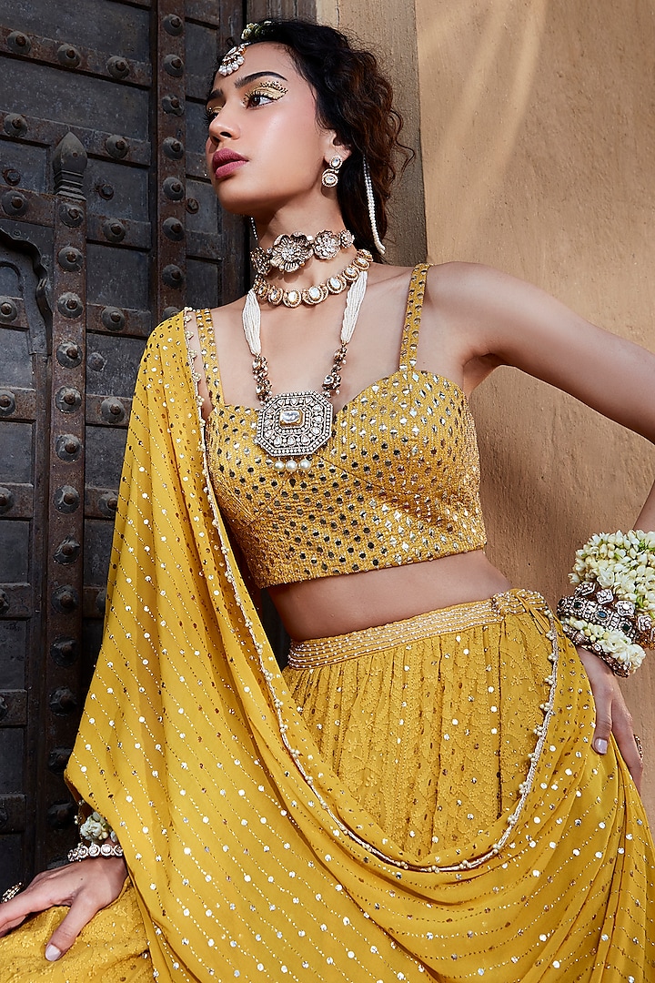 Yellow Chikankari Georgette Embroidered Bridal Lehenga Set by Kritika Dawar at Pernia's Pop Up Shop