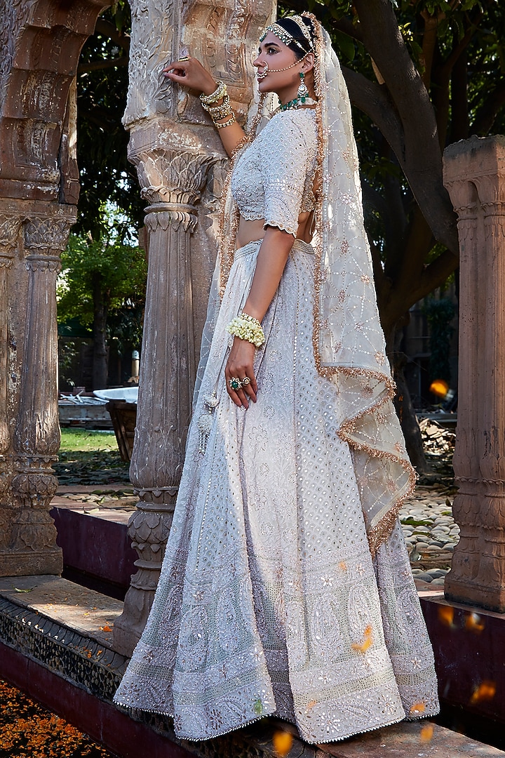 Ivory Chikankari Georgette Embroidered Bridal Lehenga Set by Kritika Dawar at Pernia's Pop Up Shop