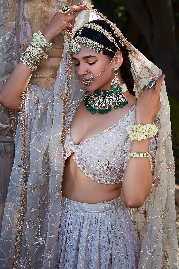 Ivory Chikankari Georgette Embroidered Bridal Lehenga Set by Kritika Dawar at Pernia's Pop Up Shop
