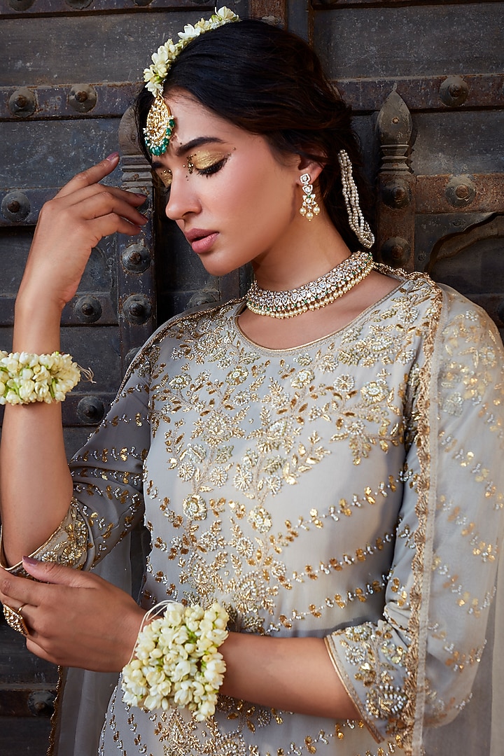 Ivory Banarasi Georgette Wedding Sharara Set by Kritika Dawar at Pernia's Pop Up Shop