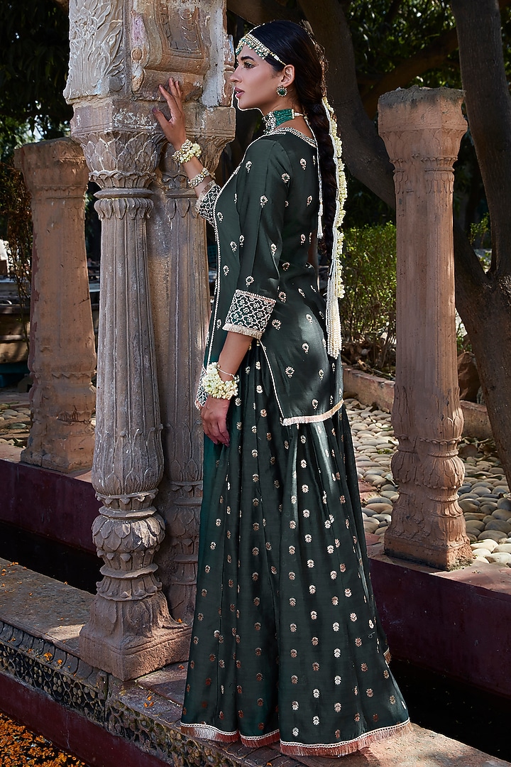Teal Banarasi Chanderi Wedding Sharara Set by Kritika Dawar at Pernia's Pop Up Shop