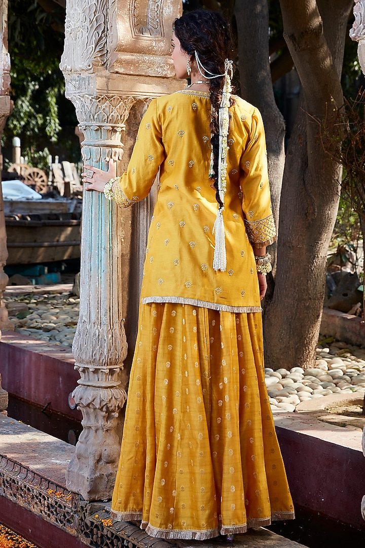 Yellow Banarasi Chanderi Wedding Sharara Set by Kritika Dawar at Pernia's Pop Up Shop