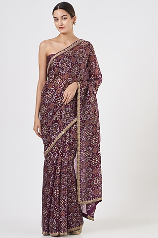 Purple Ikat Printed Saree Set by Kritika Dawar