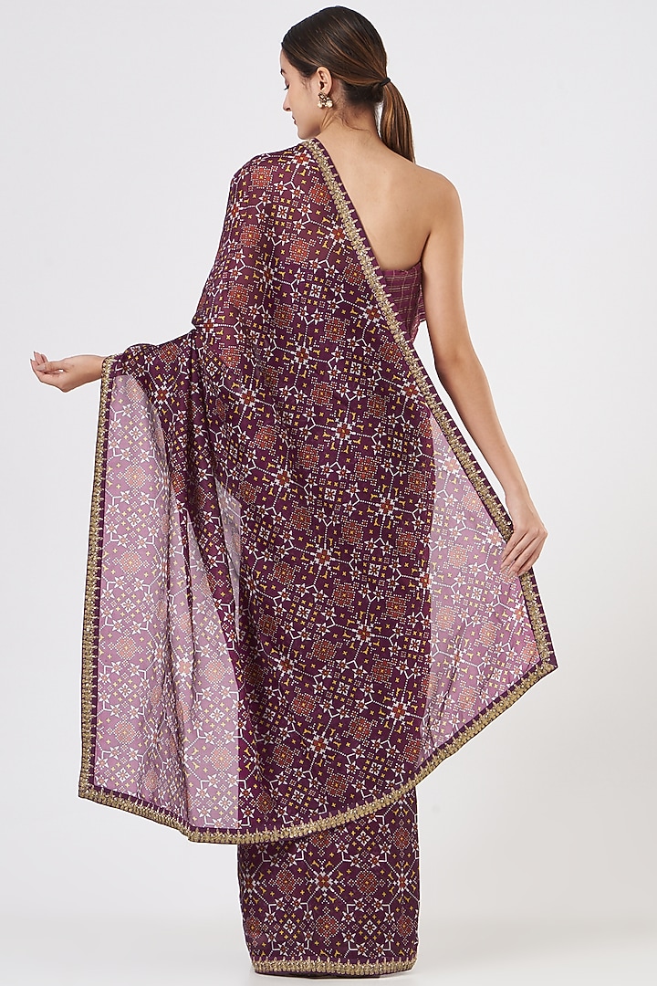Purple Ikat Printed Wedding Saree Set by Kritika Dawar at Pernia's Pop Up Shop