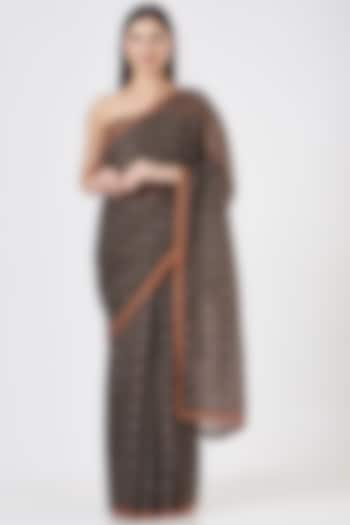 Brown Ikat Printed Wedding Saree Set by Kritika Dawar at Pernia's Pop Up Shop