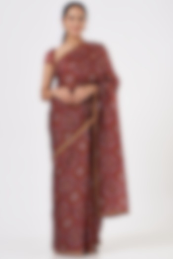 Red Ikat Printed Wedding Saree Set by Kritika Dawar at Pernia's Pop Up Shop