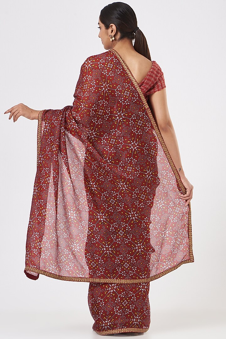 Red Ikat Printed Wedding Saree Set by Kritika Dawar at Pernia's Pop Up Shop