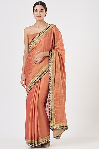 Peach Embroidered Saree Set by Kritika Dawar