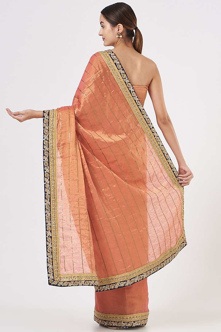 Peach Embroidered Wedding Saree Set by Kritika Dawar at Pernia's Pop Up Shop
