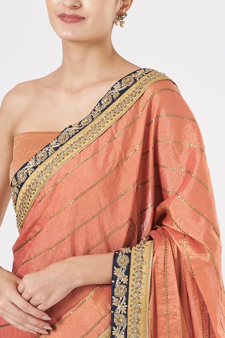 Peach Embroidered Wedding Saree Set by Kritika Dawar at Pernia's Pop Up Shop