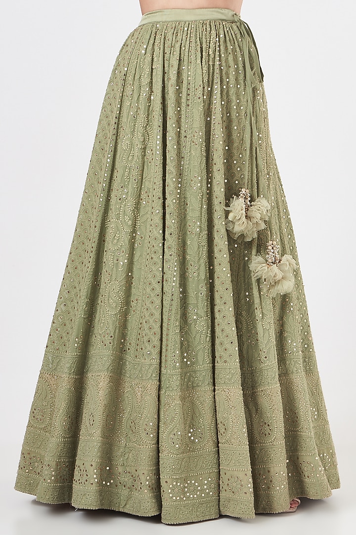 Olive Green Chikankari Wedding Lehenga Set by Kritika Dawar at Pernia's Pop Up Shop