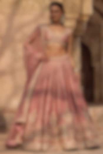 Blush Pink Silk Zardosi Embroidered Bridal Lehenga Set by Kritika Dawar at Pernia's Pop Up Shop