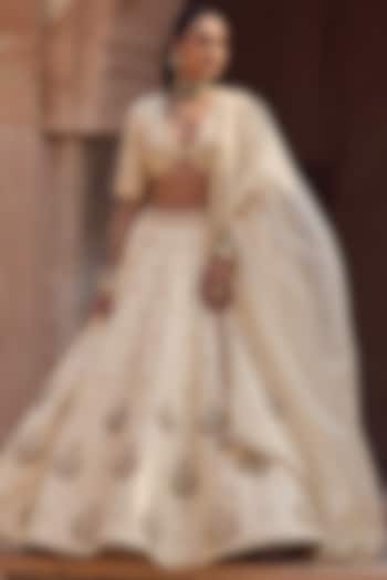 Ivory Silk Motif Work Bridal Lehenga Set by Kritika Dawar at Pernia's Pop Up Shop