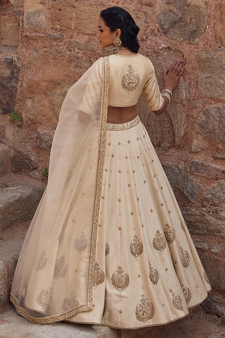 Ivory Silk Motif Work Bridal Lehenga Set by Kritika Dawar at Pernia's Pop Up Shop