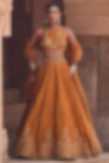 Rust Silk Dori Embroidered Wedding Lehenga Set by Kritika Dawar at Pernia's Pop Up Shop