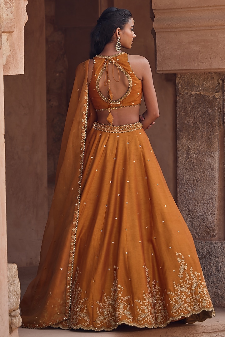 Rust Silk Dori Embroidered Wedding Lehenga Set by Kritika Dawar at Pernia's Pop Up Shop