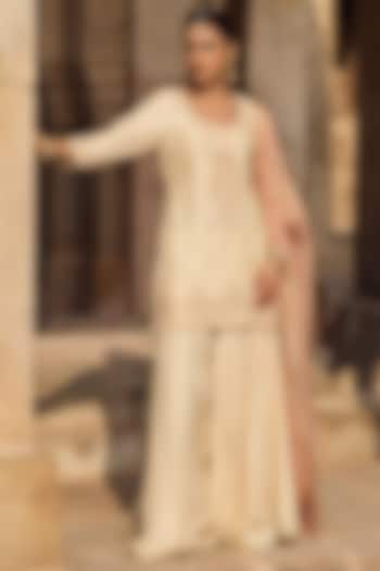 Ivory Silk Thread Work Wedding Sharara Set by Kritika Dawar at Pernia's Pop Up Shop