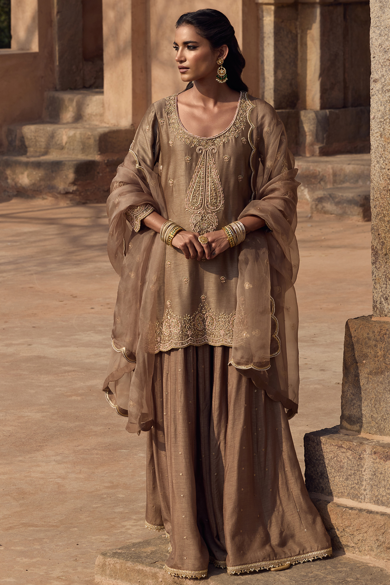 Mouse Grey Silk Thread Work Wedding Sharara Set by Kritika Dawar at Pernia's Pop Up Shop