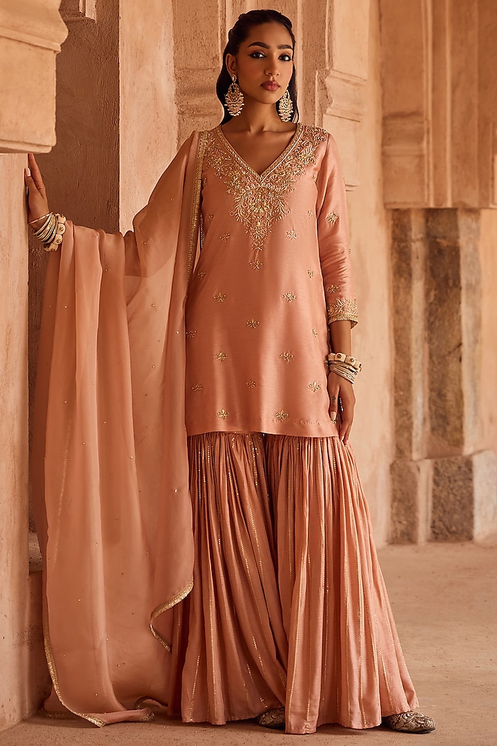 Pink Silk Sequins Embroidered Gharara Set by Kritika Dawar at Pernia's Pop Up Shop
