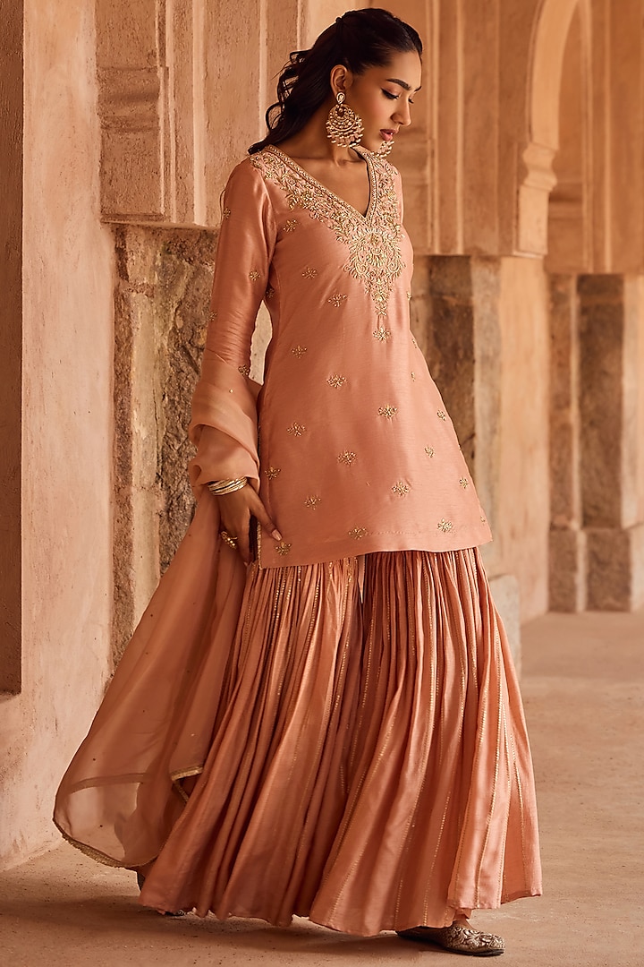 Pink Silk Sequins Embroidered Gharara Set by Kritika Dawar at Pernia's Pop Up Shop