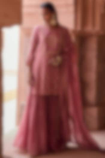 Blush Pink Silk Chanderi Hand Block Printed Gharara Set by Kritika Dawar at Pernia's Pop Up Shop