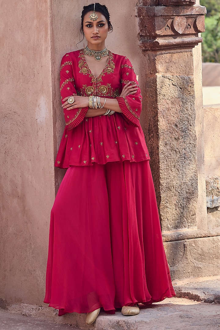 Magenta Organza Wedding Sharara Set by Kritika Dawar at Pernia's Pop Up Shop